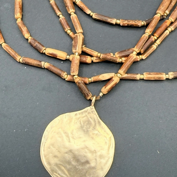 J. Jill Gold And Brown Multi Strand Necklace With A Metal Pendant - Picture 4 of 8